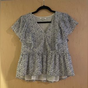 Madewell Floral Short Sleeve Wrap V-Neck Top Blouse